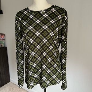 Michael Kors Plaid Long Sleeve Top - Green and Black